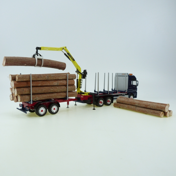 MAN TGX Holztransporter mit Ladekran blau Kurzholz Anhänger