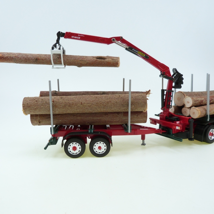 MAN TGX Holztransporter mit Ladekran grün Kurzholzhänger