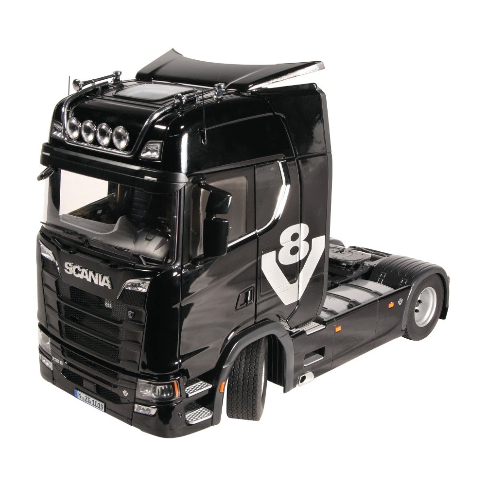 Scania 730S schwarz V8  Lohr Autotransporter 1:18